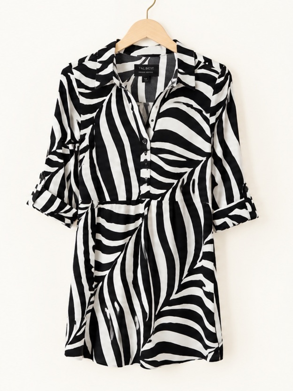 Talbots 1XP Black White Zebra Print Stretch Button Front Popover Mini Dress - Picture 6 of 10